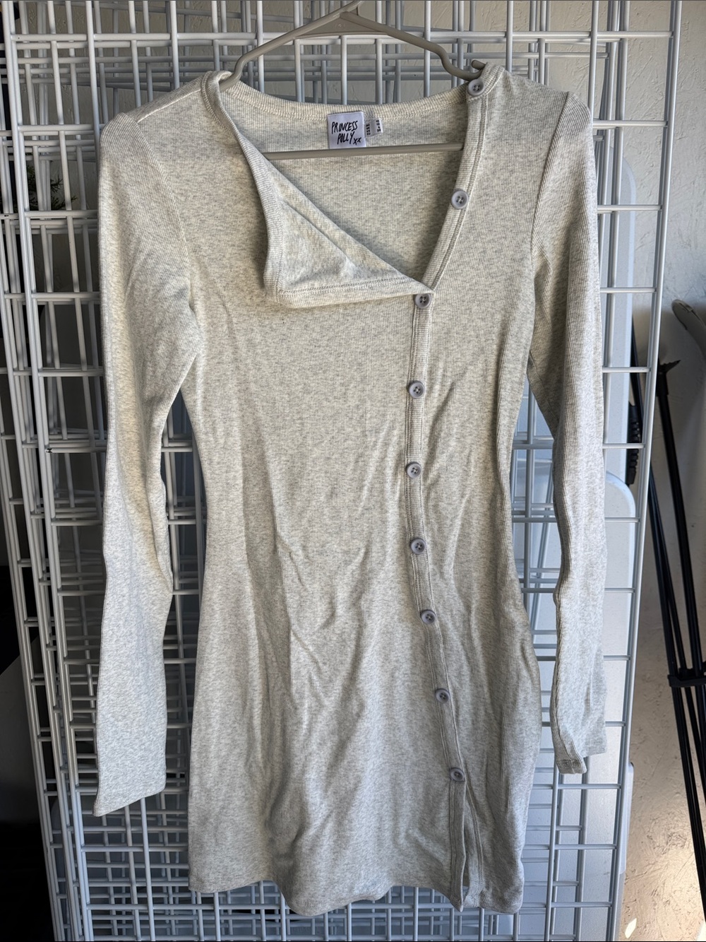 Princess Polly Light Gray Long Sleeve Button-Down Dress